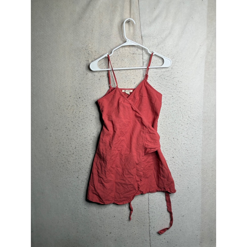 Billabong Coral Red Linen Blend Wrap Mini Dress Adjustable Straps Size Medium
